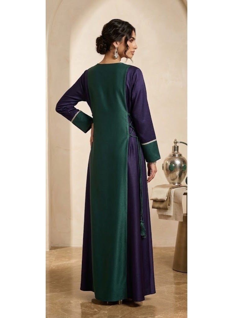 multi-color jalabiya (Emerald Green and Deep Purple - Image 1