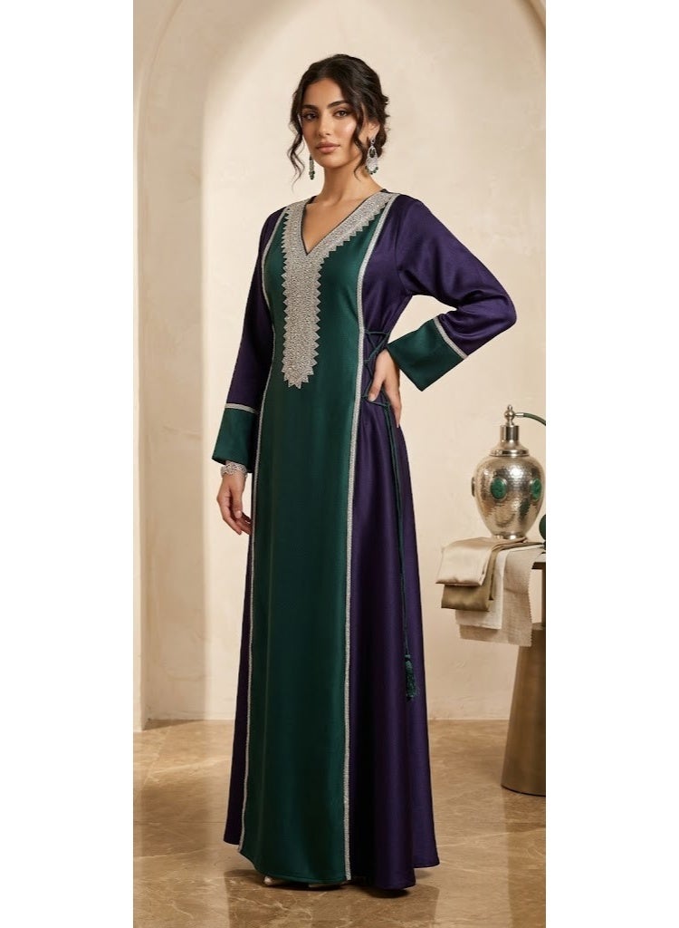multi-color jalabiya (Emerald Green and Deep Purple - Image 2