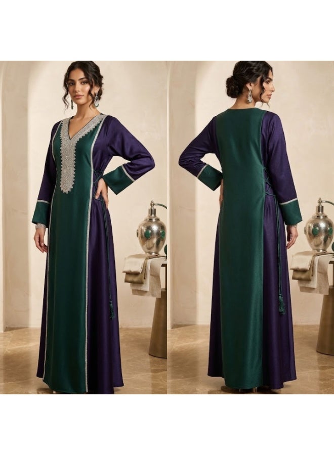 multi-color jalabiya (Emerald Green and Deep Purple - Image 3