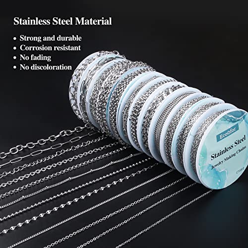 Ecoofor Necklace Chain for Jewelry Making, 95.1 Feet 12 Rolls Stainless Steel Jewelry Chains for DIY Necklace Bracelet Making with Stainless Steel Jump Rings/Lobster Clasps/Connectors - Image 4