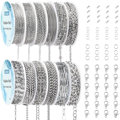 Ecoofor Necklace Chain for Jewelry Making, 95.1 Feet 12 Rolls Stainless Steel Jewelry Chains for DIY Necklace Bracelet Making with Stainless Steel Jump Rings/Lobster Clasps/Connectors - Image 1