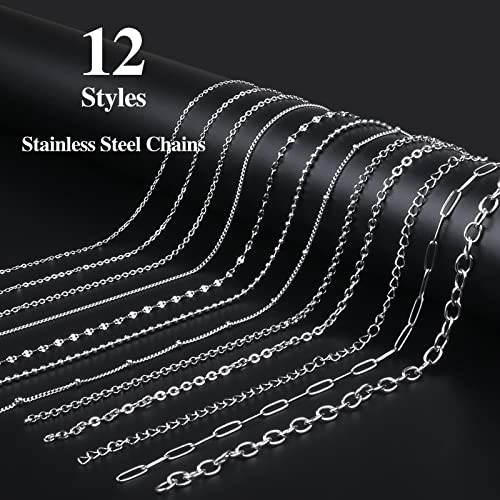 Ecoofor Necklace Chain for Jewelry Making, 95.1 Feet 12 Rolls Stainless Steel Jewelry Chains for DIY Necklace Bracelet Making with Stainless Steel Jump Rings/Lobster Clasps/Connectors - Image 2
