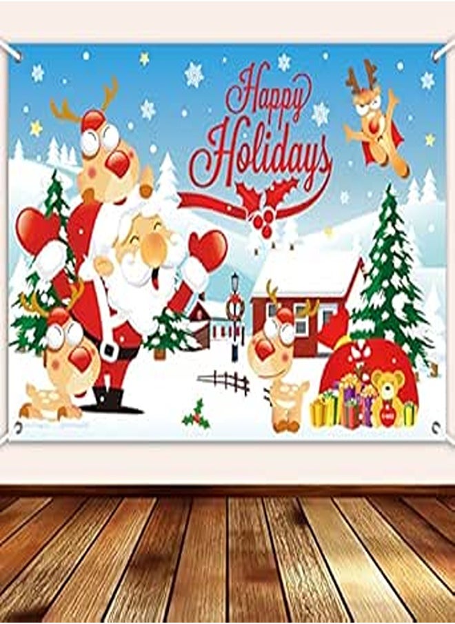 Extra Large Merry Christmas Banner for Christmas Decoration Outdoor Indoor, Santa Claus Reindeer Xmas Happy Holiday Photo Booth Backdrop Background Banner for Home Christmas Party Decor Supplies 