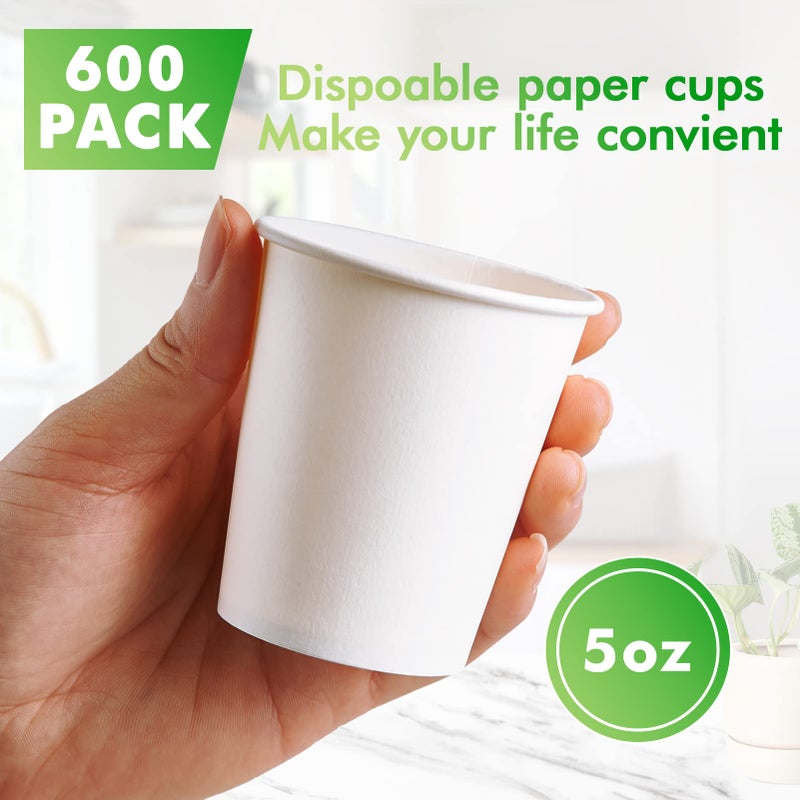 TV TOPVALUE 600 Pack 5 oz Paper Cups, Disposable Bathroom Mouthwash White Hot Drinking Cups for Home, School and Office - Image 2