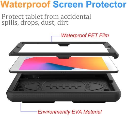 BMOUO Kids Case for iPad 9th/8th/7th Generation (2021/2020/2019), with Built-in Screen Protector, Shockproof Handle Stand Kids iPad 10.2 Case, Black - Image 3