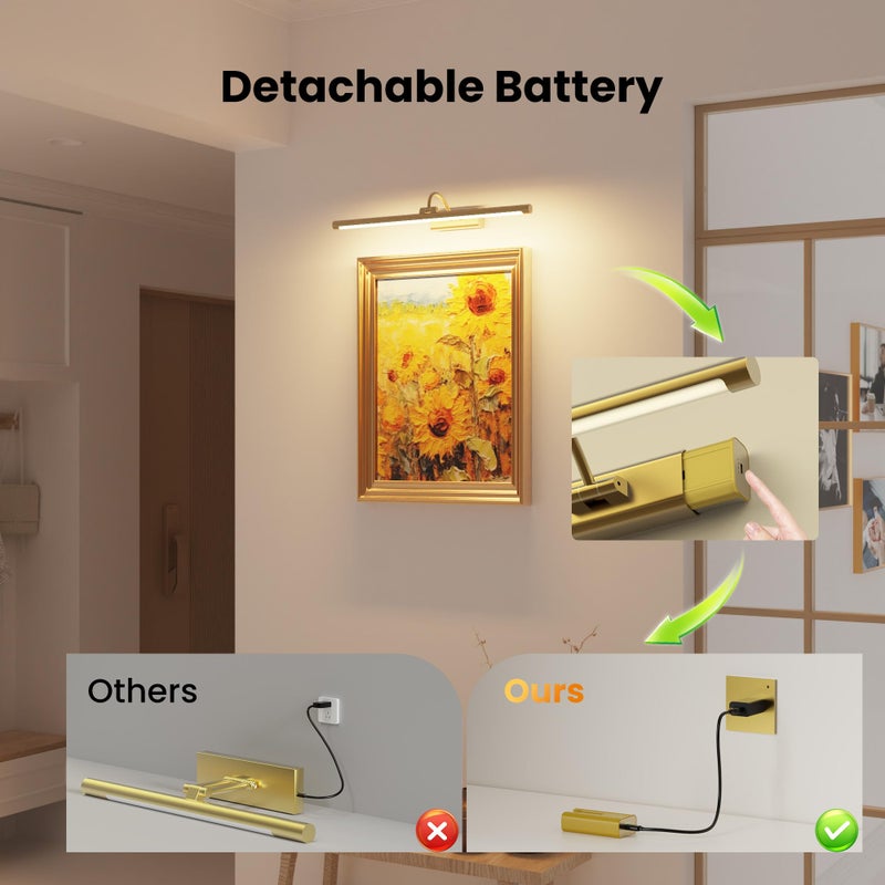 Craftersmark 24" Picture Lights for Wall with 8000mAh Battery - Brass Operated Wireless Wall Art Light with Remote Control for Large Portrait & Paintings Art - Image 5