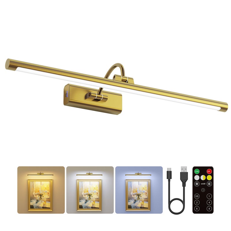 Craftersmark 24" Picture Lights for Wall with 8000mAh Battery - Brass Operated Wireless Wall Art Light with Remote Control for Large Portrait & Paintings Art - Image 1