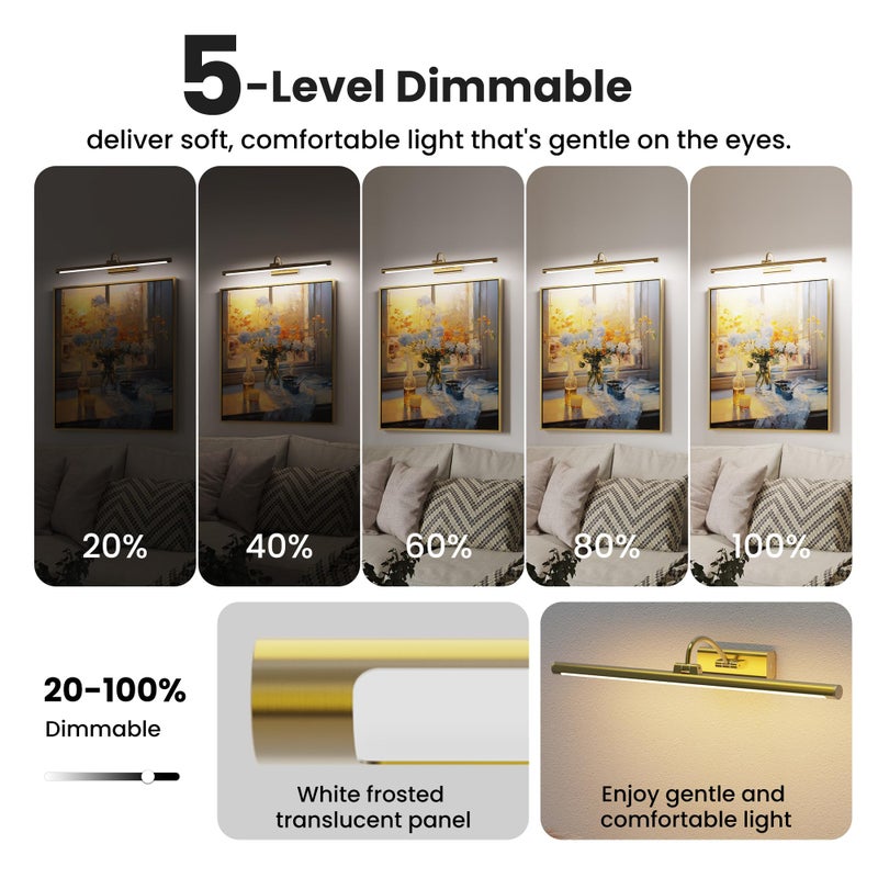 Craftersmark 24" Picture Lights for Wall with 8000mAh Battery - Brass Operated Wireless Wall Art Light with Remote Control for Large Portrait & Paintings Art - Image 3