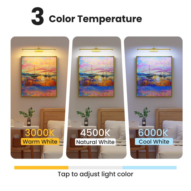 Craftersmark 24" Picture Lights for Wall with 8000mAh Battery - Brass Operated Wireless Wall Art Light with Remote Control for Large Portrait & Paintings Art - Image 2