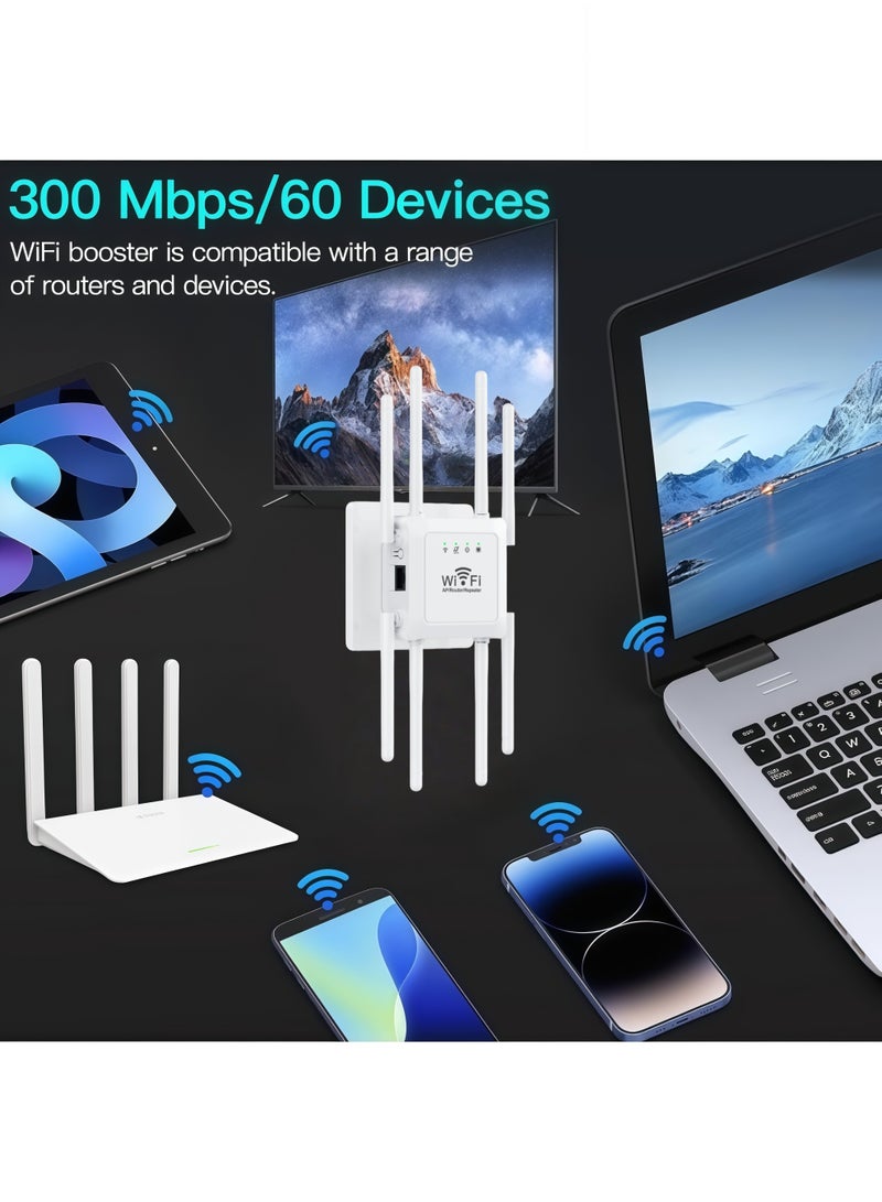 أورييل مكرر إشارة WiFi لاسلكي بسرعة 300 ميجابت في الثانية، موسّع نطاق لاسلكي أحادي النطاق (2.4 جيجاهرتز)، معزز إشارة بـ 8 هوائيات، موسّع لنطاق راوتر الإنترنت، مزود بمنفذ إيثرنت، يدعم 3 أوضاع تشغيل، تغطية شاملة بزاوية 360 درجة. - Image 2