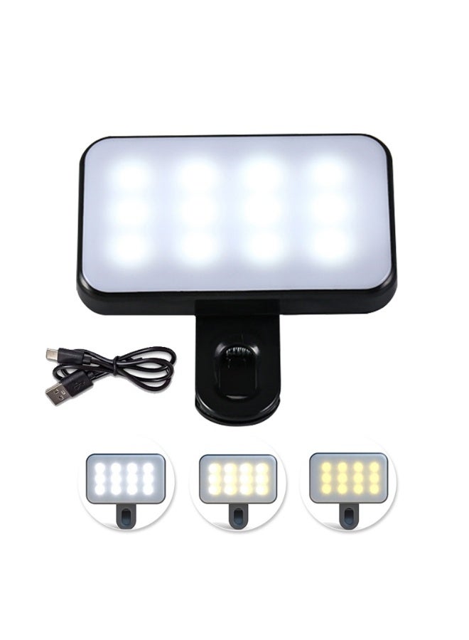 LED selfie light with video clip, dimmable, rechargeable batteries, color rendering meter, 3 lighting modes, for mobile phones, laptops, iPads and tablets - Image 3