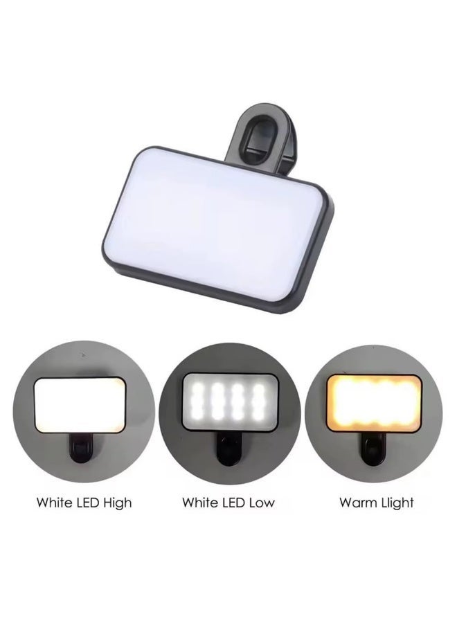 LED selfie light with video clip, dimmable, rechargeable batteries, color rendering meter, 3 lighting modes, for mobile phones, laptops, iPads and tablets - Image 5