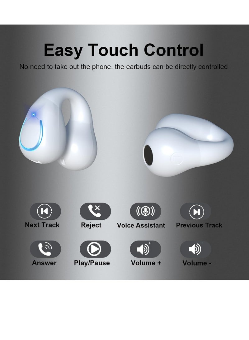 GUDOO سماعات رأس مفتوحة على شكل عظمة الأذن، مشبك لاسلكي على سماعات الأذن، بلوتوث 5.3، مع شاشة LED، علبة شحن، وقت تشغيل 60 ساعة، سماعات أذن IPX7 مقاومة للماء للجري والمشي والتمارين باللون الأبيض - Image 3