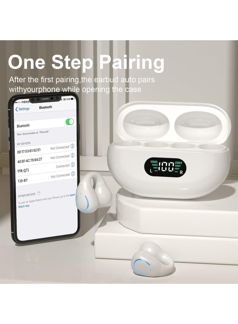 GUDOO سماعات رأس مفتوحة على شكل عظمة الأذن، مشبك لاسلكي على سماعات الأذن، بلوتوث 5.3، مع شاشة LED، علبة شحن، وقت تشغيل 60 ساعة، سماعات أذن IPX7 مقاومة للماء للجري والمشي والتمارين باللون الأبيض - Image 5