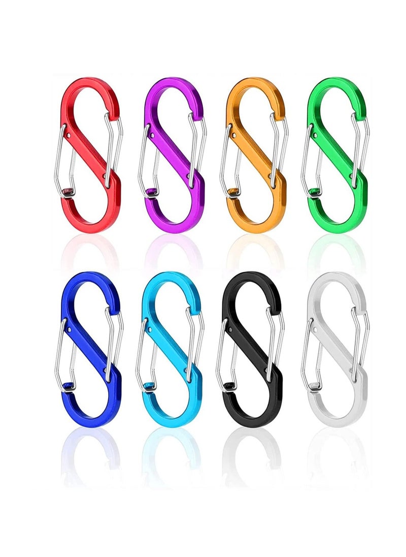 Excefore 8 Pieces Carabiner Clip Snap Hooks Lightweight Aluminum S-Type Dual Locking Clips Keychain for Hiking Backpack Outdoor Camping Buckle  - Image 1