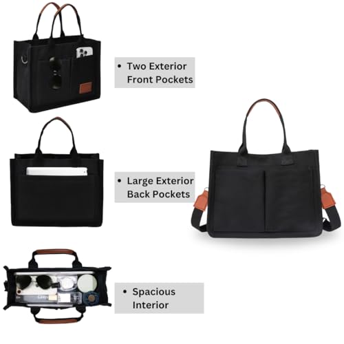 NGIL Canvas Tote Bag – Travel Shoulder Carryall for Women, Laptop Case, Work Essential, Lightweight Canvas Style for Daily Commute, Office Organization, or Weekend Use (Black) - Image 5