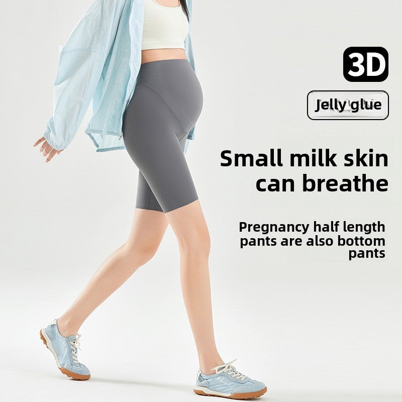 Pregnant Womens Leggings Five-point Pants Spring and Summer Thin Belly-supporting Leggings Safety Pants Pregnant Womens Dress Pregnant Womens Pants Five-point Pants Jasmine White  - Image 3