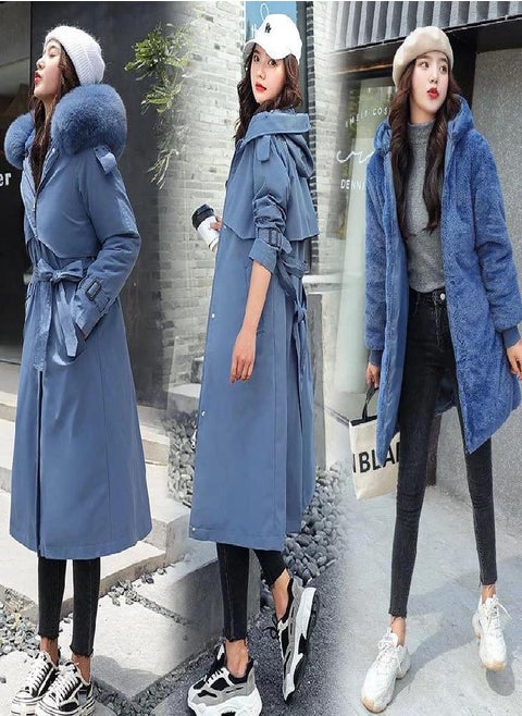 Women Winter Jacket Hooded X-Long Thick Faux Fur Padded Parkas Woman Distachable Plus Size Coat