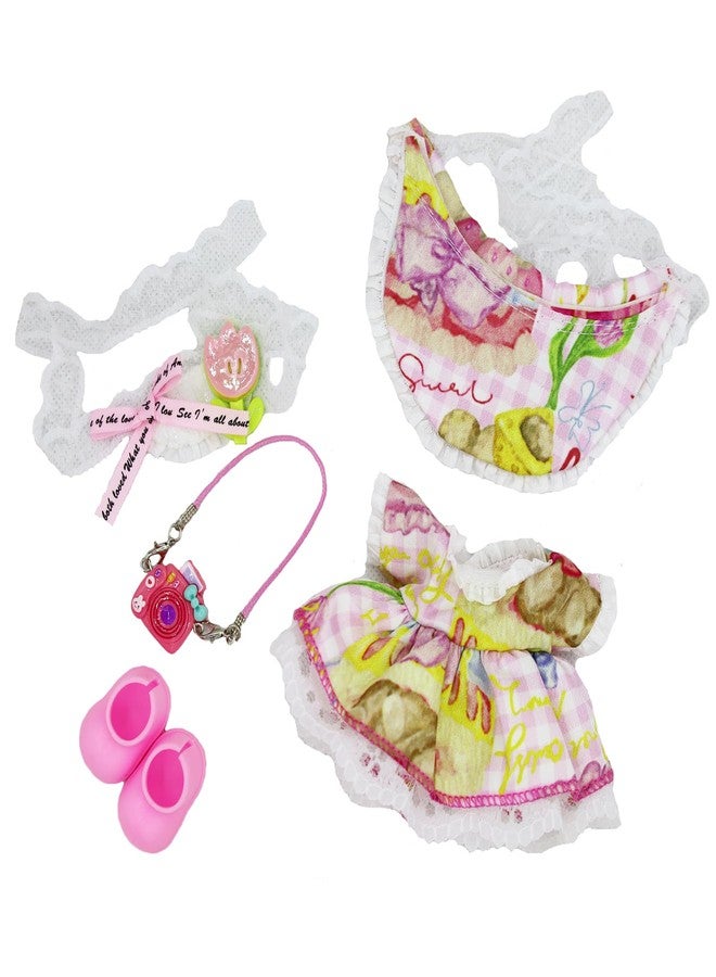 Hebove 17cm Doll Clothes Set Suitable for Labubu Pink Skirt, Handmade Dolls Outfit WithCute Camera Shoes Hat, Luxury Chic Dress up Unique Style Clothes Accessories Suit (No Doll) - Image 3