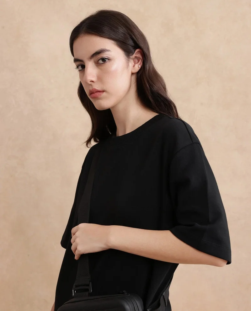 Rareism Women's Round Neck Solid Knit Dress