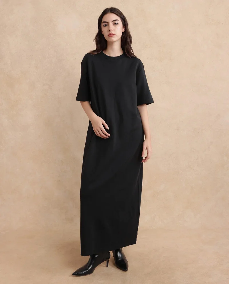 Rareism Women's Round Neck Solid Knit Dress