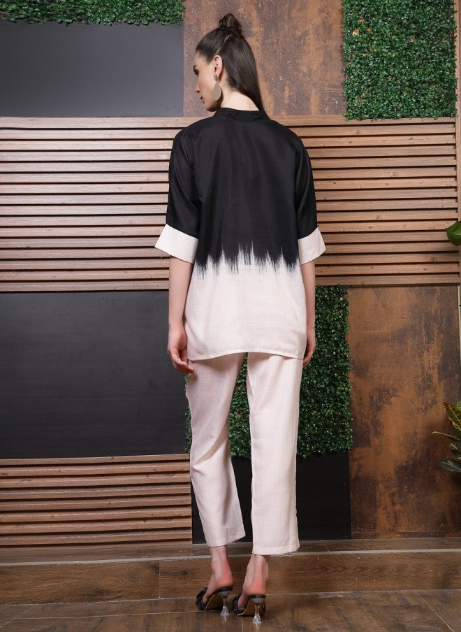 Athena بلوزة بيج بألوان متدرجة مع ياقة ماندارين للنساء - Image 4