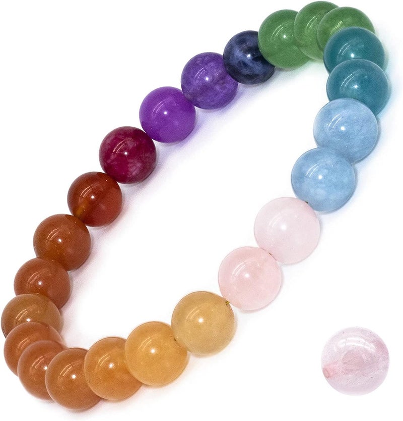 Luckam سوار من الأحجار الكريمة الطبيعية بطول 7.5 إنش، أحجار مرنة 8 مم (0.31 إنش) مستديرة، خرز كريستال الشفاء كوارتز، سوار الشاكرات، Y2K، أساور للنساء والرجال والفتيات هدايا (للجنسين) - Image 1