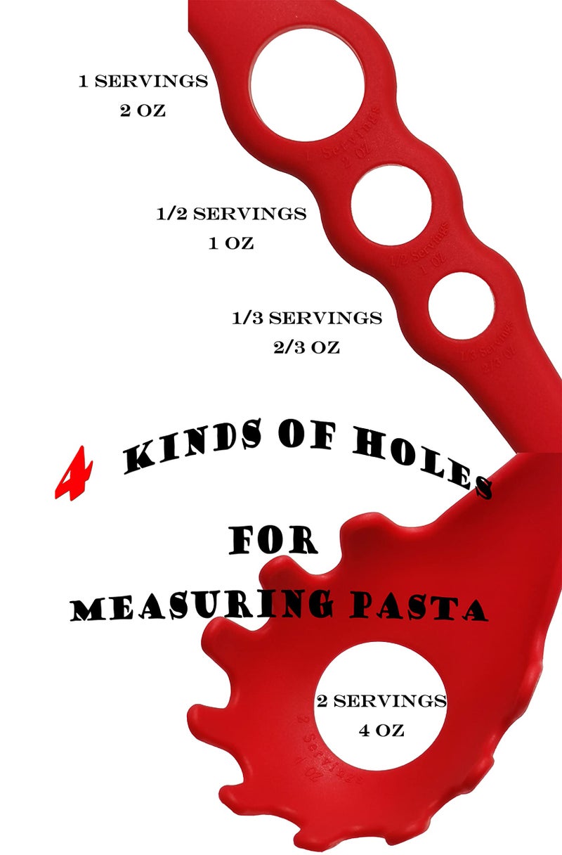 YNHIAG 4 -in -1 Large Measure Portion Control/Nylon Spaghetti Spoon/Spoon Strainer/Spaghetti Measurer Tool Quick Pasta Measuring Tool With 3 Different Sizes Measuring Holes,For Kitchen Cooking Tool 【RED】 - Image 2