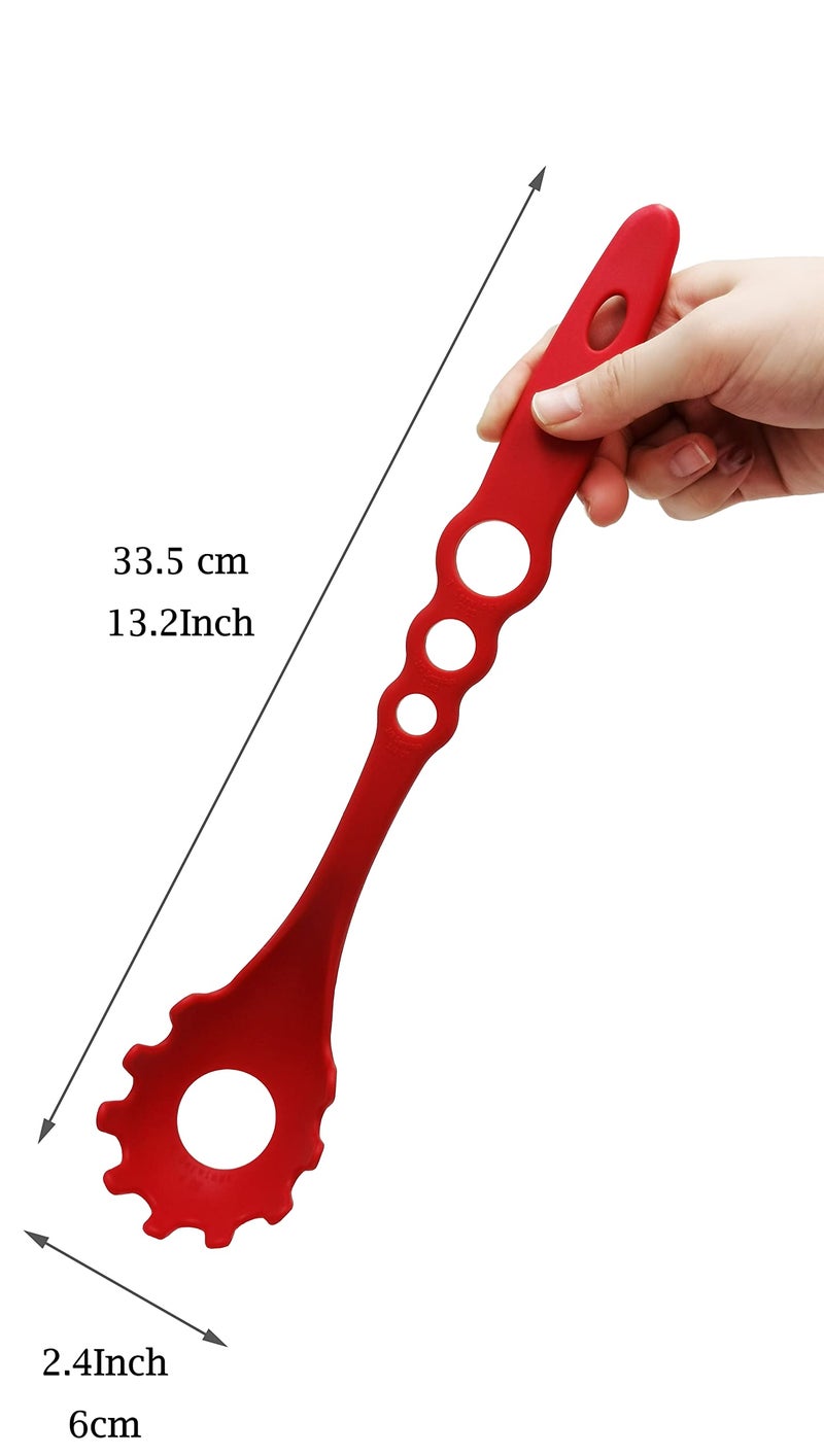 YNHIAG 4 -in -1 Large Measure Portion Control/Nylon Spaghetti Spoon/Spoon Strainer/Spaghetti Measurer Tool Quick Pasta Measuring Tool With 3 Different Sizes Measuring Holes,For Kitchen Cooking Tool 【RED】 - Image 3