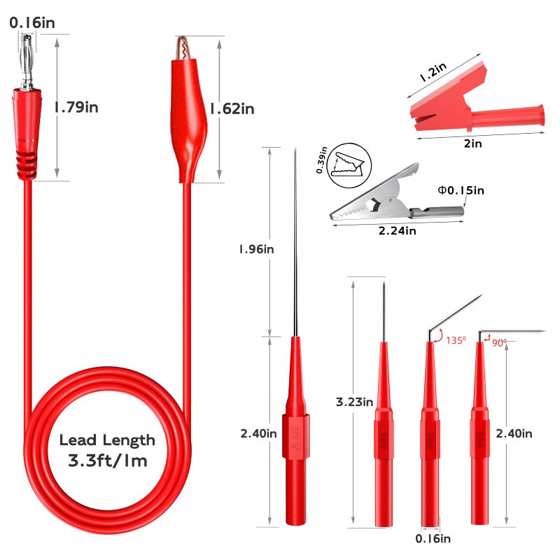 Goupchn Back Probe Kit Banana Plug to Copper Alligator Clip Automotive Test Leads Set with 3 Configurations Back Probe Pins Extended Length Probes for Car Repairing Diagnostic - Image 3