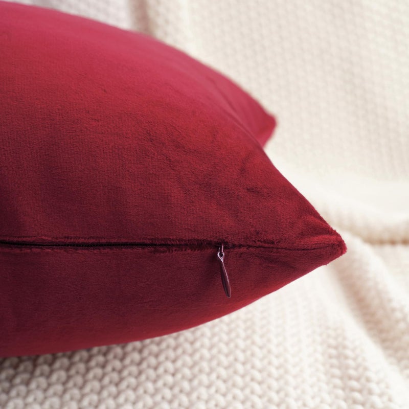 HWY 50 Burgundy Red Velvet Throw Pillow Covers 18x18 Inch, Pack of 2 Soft Cozy Solid Decorative Luxury Cushion Cases for Couch Sofa Bed Living Room Bedroom - Image 3