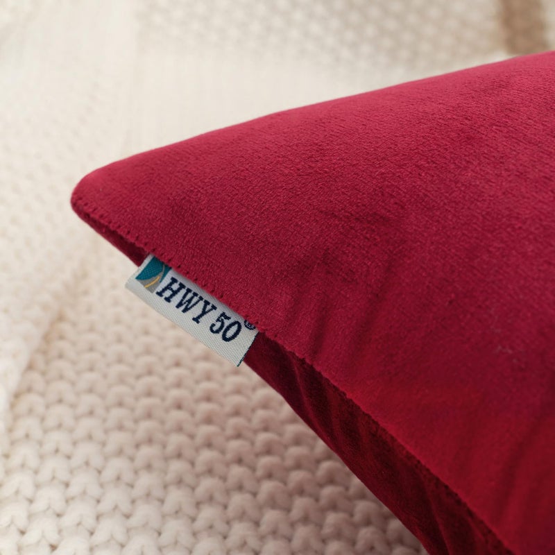 HWY 50 Burgundy Red Velvet Throw Pillow Covers 18x18 Inch, Pack of 2 Soft Cozy Solid Decorative Luxury Cushion Cases for Couch Sofa Bed Living Room Bedroom - Image 4