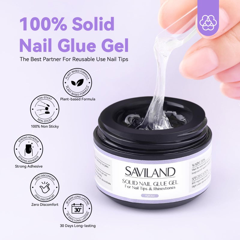 SAVILAND 30G Solid Nail Glue Gel: 2 PCS Gel Nail Glue for Acrylic Nails Strong Adhesive Solid Rhinestone Gel for Fake Nails Tips Women Home Salon DIY U V LED Lamp Cured - Image 3