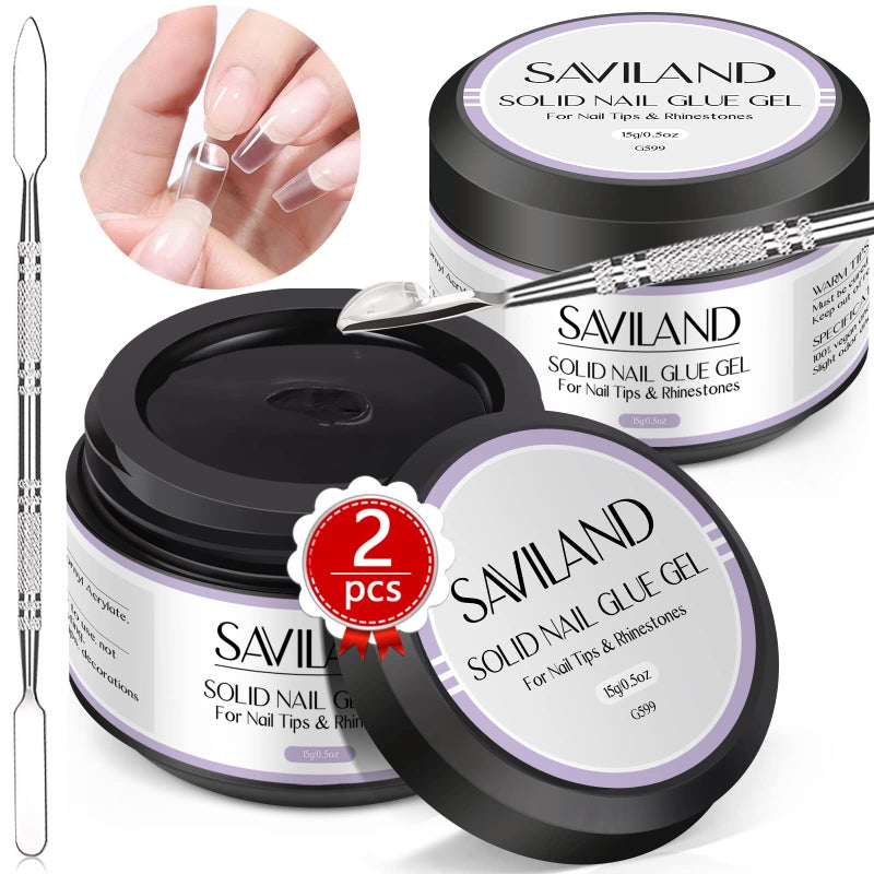 SAVILAND 30G Solid Nail Glue Gel: 2 PCS Gel Nail Glue for Acrylic Nails Strong Adhesive Solid Rhinestone Gel for Fake Nails Tips Women Home Salon DIY U V LED Lamp Cured - Image 1