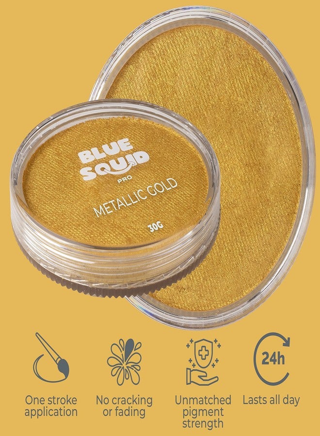 Blue Squid Face Paint Water Based Single Cake Professional Face Paint & Body Paint - Water Activated, Kids Adults Face Painting for Costume, Halloween Makeup, Cosplay - Metallic Gold Face Paint 30g - Image 3
