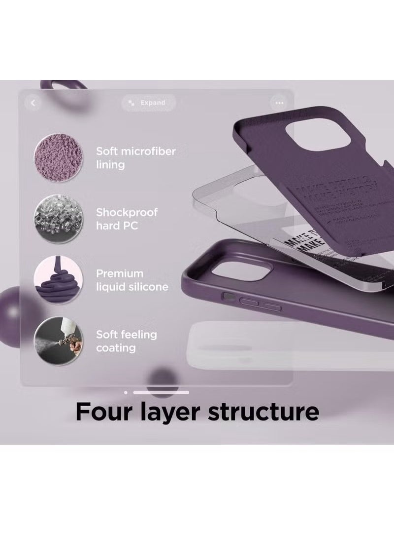 iPhone 15 Liquid Silicone Case - Slim Fit Soft Touch Protective Cover with Microfiber Lining & Camera Protection - Deep Purple - Image 4
