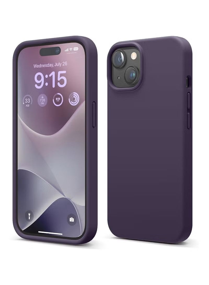 iPhone 15 Liquid Silicone Case - Slim Fit Soft Touch Protective Cover with Microfiber Lining & Camera Protection - Deep Purple - Image 1