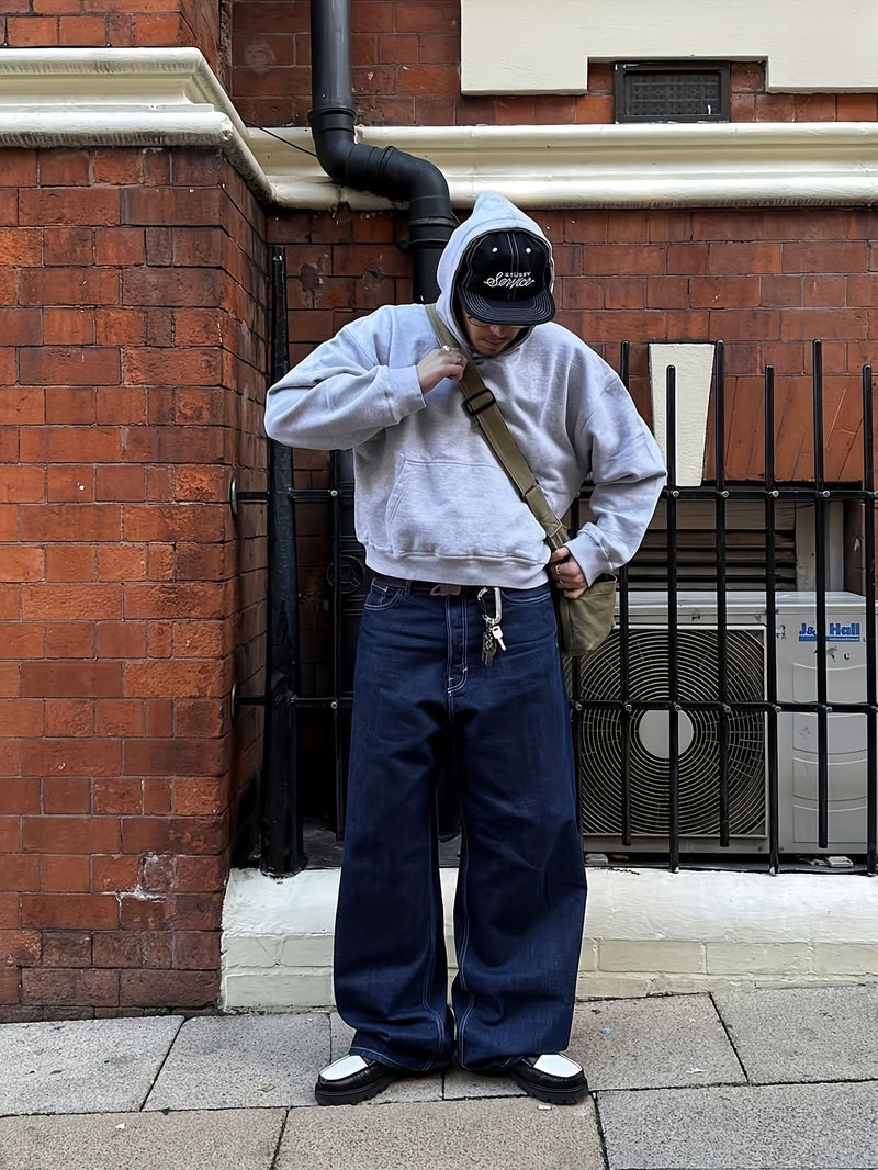 A Stylish and Casual Dark Blue Denim Jeans for Mature Men, Suitable for All Four Seasons of Autumn and Winter. These Versatile, Loose-fitting, Straight-leg, Extra-long Pants Are Trendy for D - Image 4