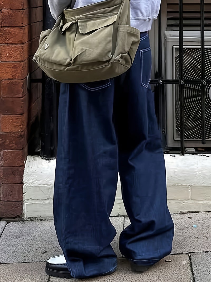 A Stylish and Casual Dark Blue Denim Jeans for Mature Men, Suitable for All Four Seasons of Autumn and Winter. These Versatile, Loose-fitting, Straight-leg, Extra-long Pants Are Trendy for D - Image 5