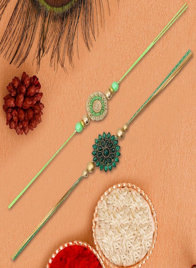 Vientiq Men's Green Stone Thread Rakhi Combo Set of 2 for Brother's Traditional Men's Rakshabandhan - Image 3
