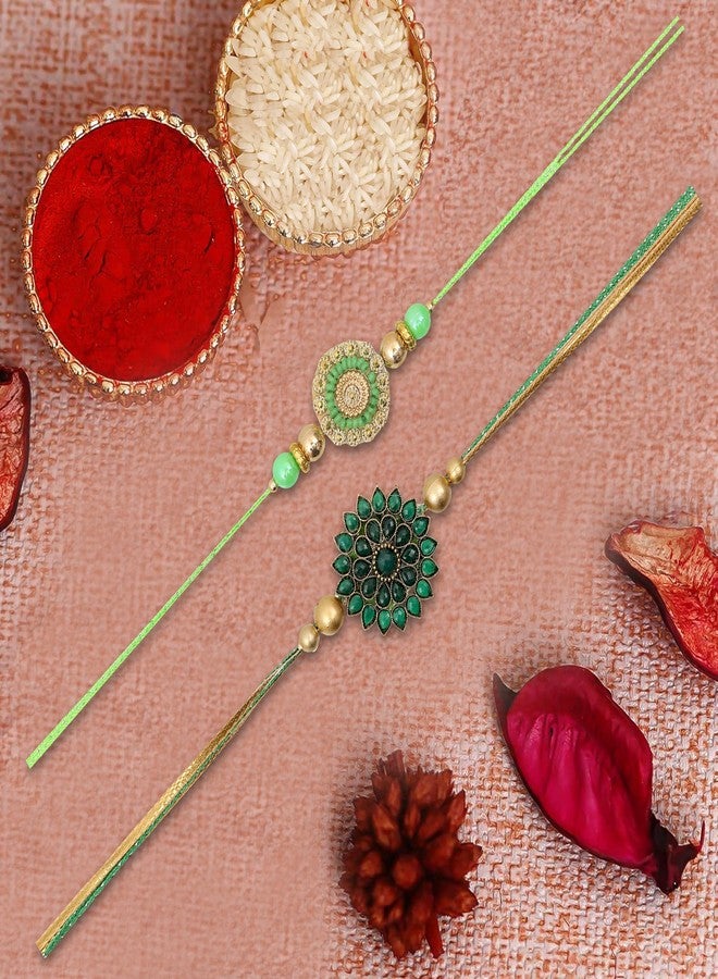 Vientiq Men's Green Stone Thread Rakhi Combo Set of 2 for Brother's Traditional Men's Rakshabandhan - Image 2