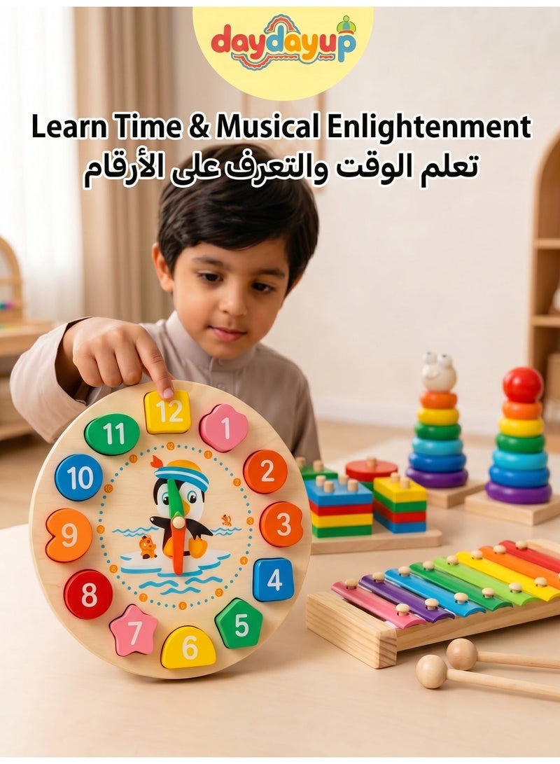 داي داي آب مجموعة ألعاب مونتيسوري خشبية فاخرة 6 في 1 من ديدي أب - ساعة تعليمية وإكسيلوفون للأطفال، هدية معتمدة من GCC - Image 5