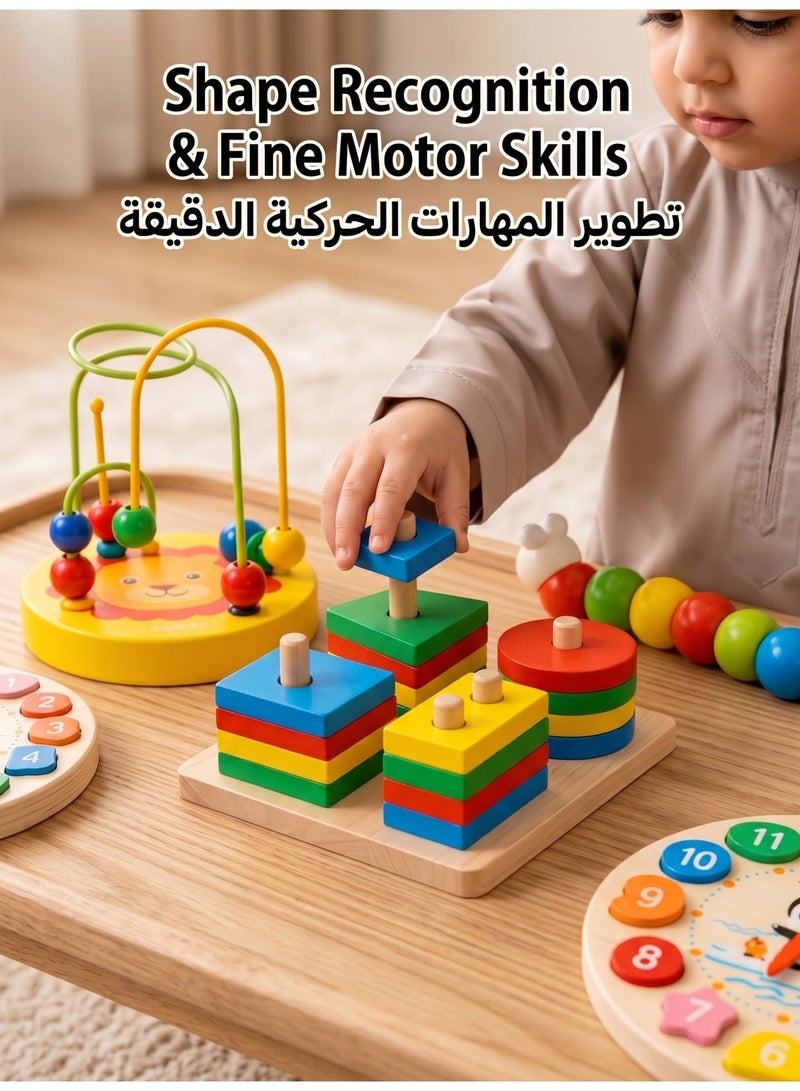 داي داي آب مجموعة ألعاب مونتيسوري خشبية فاخرة 6 في 1 من ديدي أب - ساعة تعليمية وإكسيلوفون للأطفال، هدية معتمدة من GCC - Image 3
