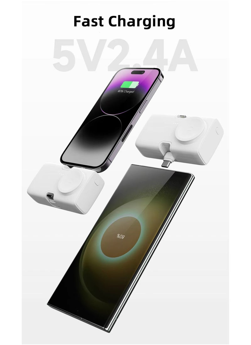 Generic - 3 Trio Portable Mini Power Bank With Charging Station, 4500mAh 20W Fast Charging, Foldable Type-C & Lightning Ports, Wireless Charger For Apple Watch, Foldable Stand, Compatible With iPhone 16/15/14/13/12/11/X/8/7/6/SE, All Apple Watch Series & All USB C Android Phones - White - Image 1