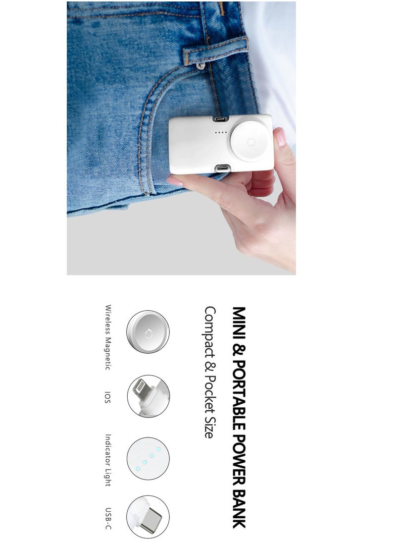Generic - 3 Trio Portable Mini Power Bank With Charging Station, 4500mAh 20W Fast Charging, Foldable Type-C & Lightning Ports, Wireless Charger For Apple Watch, Foldable Stand, Compatible With iPhone 16/15/14/13/12/11/X/8/7/6/SE, All Apple Watch Series & All USB C Android Phones - White - Image 1