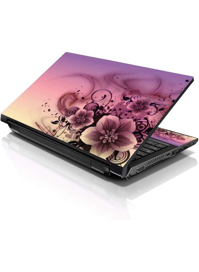 LSS 17 17.3 Inches Laptop Notebook Skin Sticker with 2 Wrist Pads - Reusable Cover Protector Vinyl Sticker Cover Decal Fits 17" - 19" HP Asus Acer Samsung - Pink Flower Pattern - Image 1