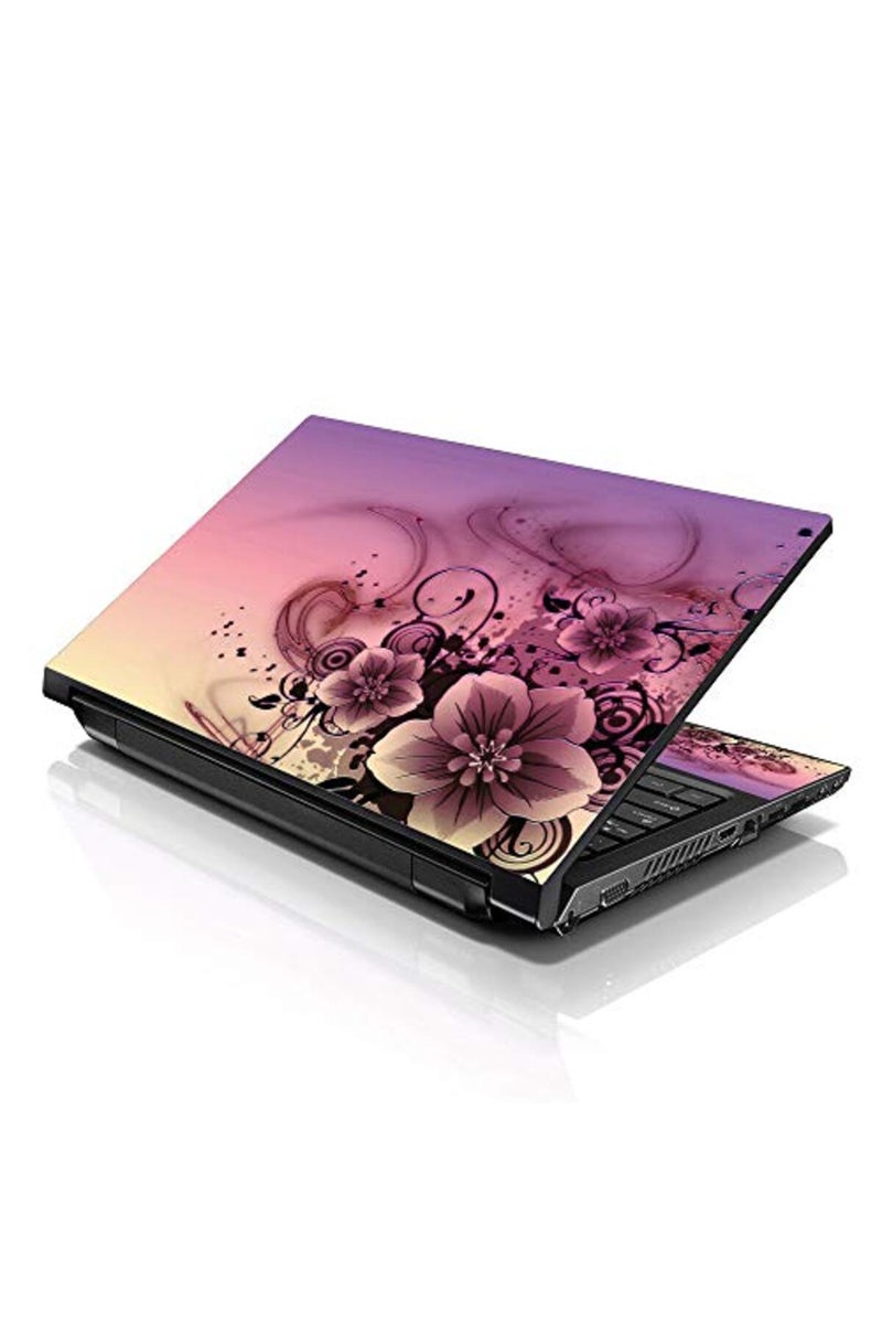 LSS 17 17.3 Inches Laptop Notebook Skin Sticker with 2 Wrist Pads - Reusable Cover Protector Vinyl Sticker Cover Decal Fits 17" - 19" HP Asus Acer Samsung - Pink Flower Pattern - Image 1