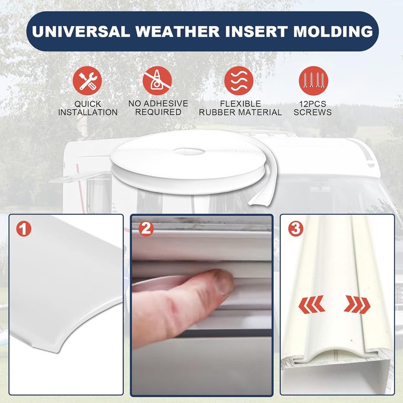 Podoy 1" RV Vinyl Trim Insert 100 FT with 12 Screws - White RV Corner Trim Molding for Camper Travel Trailer - Image 5