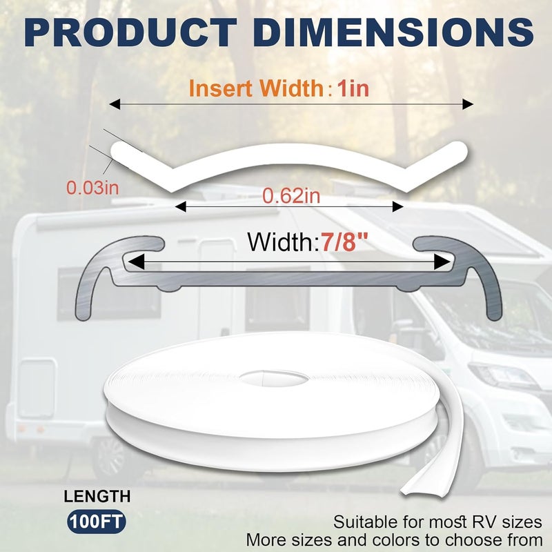 Podoy 1" RV Vinyl Trim Insert 100 FT with 12 Screws - White RV Corner Trim Molding for Camper Travel Trailer - Image 2