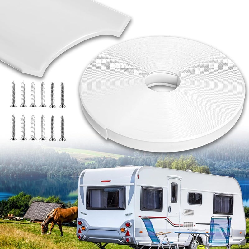 Podoy 1" RV Vinyl Trim Insert 100 FT with 12 Screws - White RV Corner Trim Molding for Camper Travel Trailer - Image 1